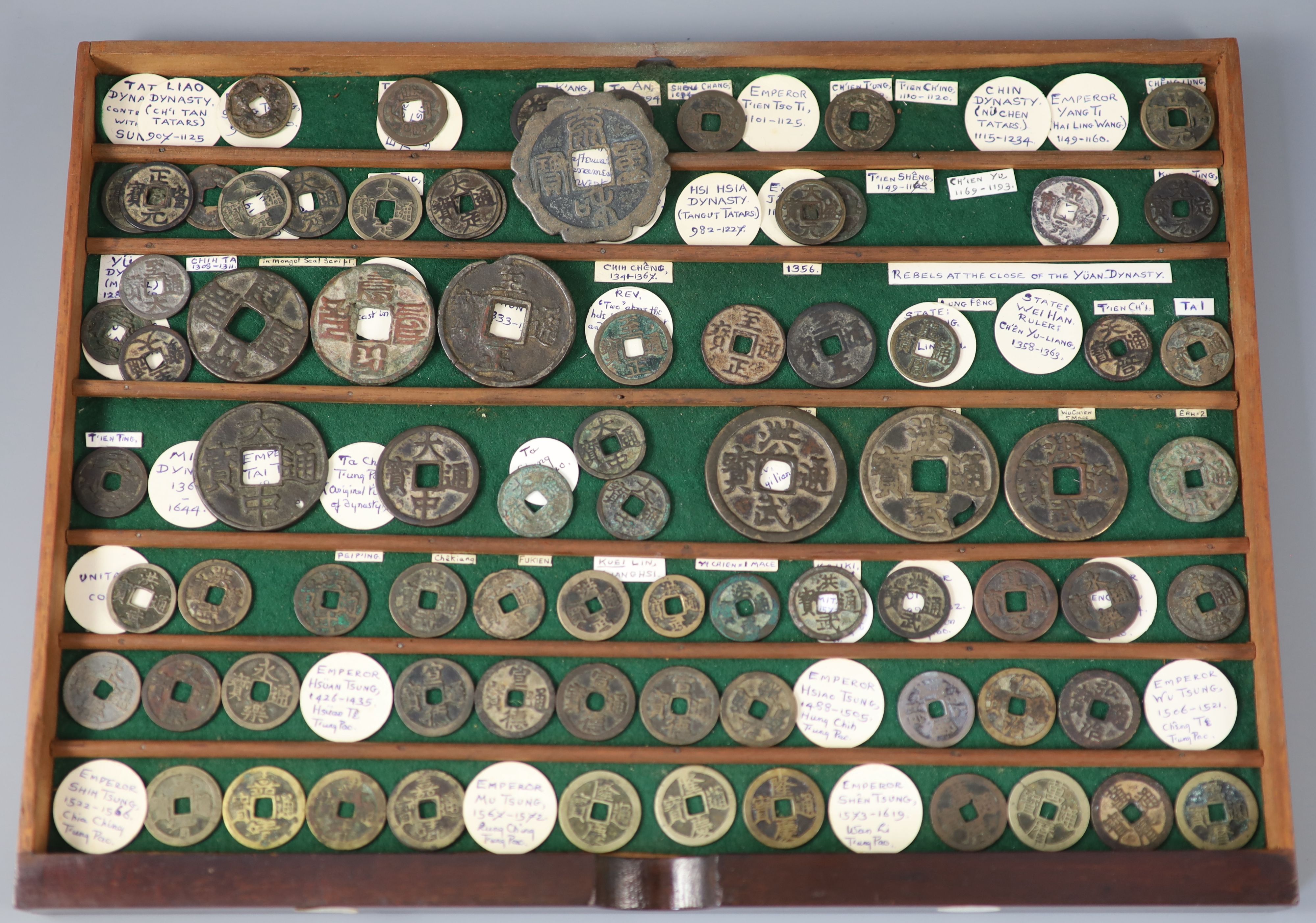 China, 77 Ancient bronze and iron round coins, Tatar, Yuan and Ming dynasties (907-1619),